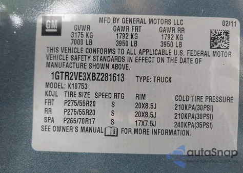 2011 GMC Sierra 1500 Sle из США, поврежденный, VIN 1GTR2VE3XBZ281613